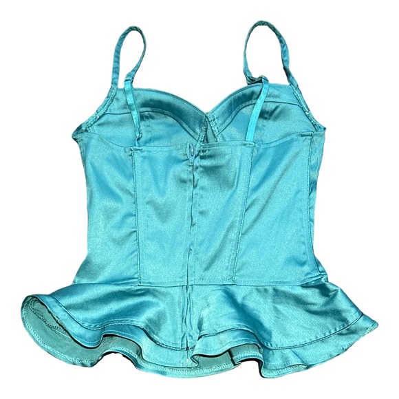 Y2K CHARLOTTE RUSSE women's teal bustier corset top with flare design, medium. - Picture 2 of 4